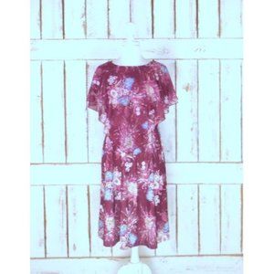 70s vintage dark red floral scarf pullover midi dress